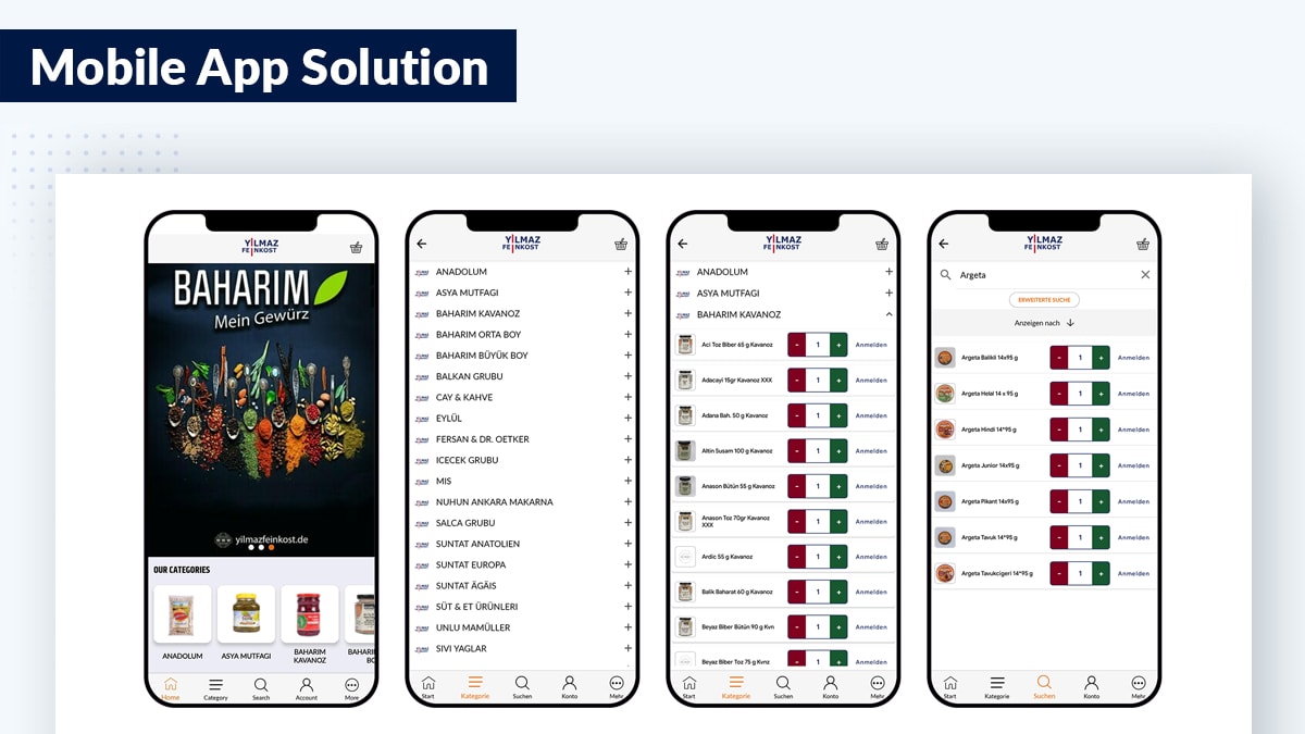 Native Mobile App customized for Yilmaz Feinkost