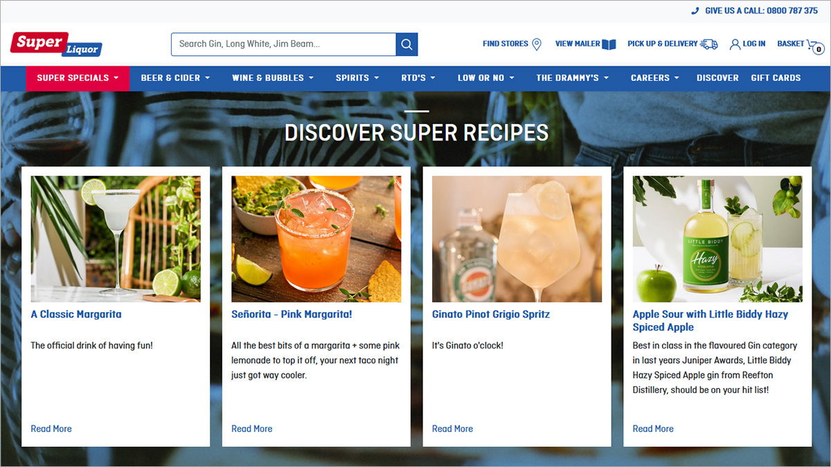 Recipes section on storefront